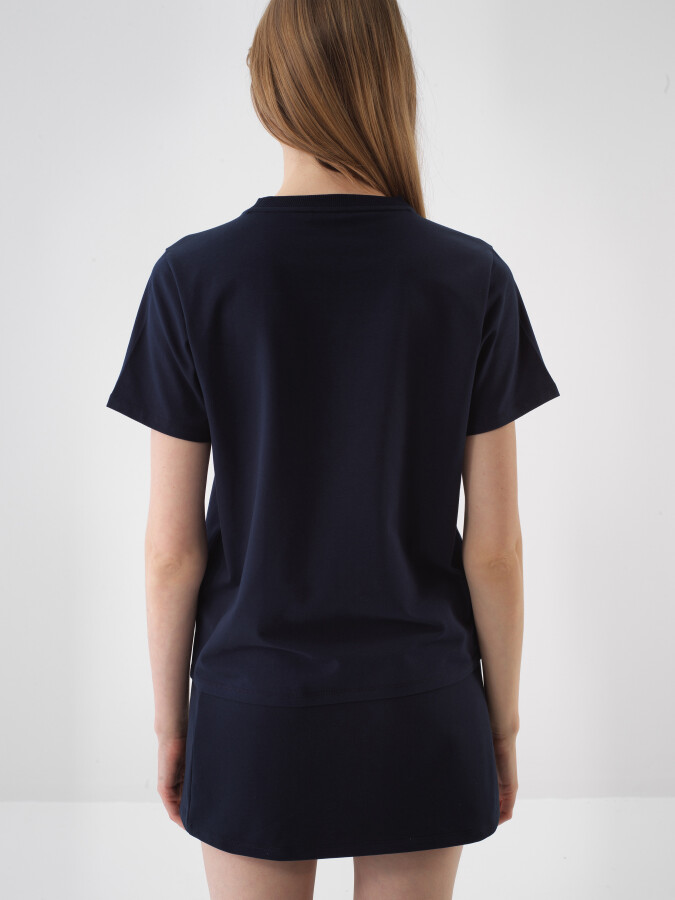 Navy Blue Regular Fit Cotton T-Shirt - 3