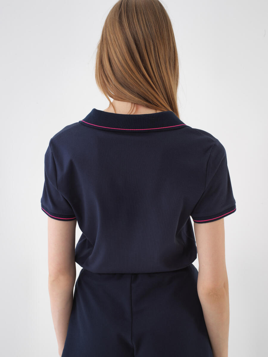 Navy Blue Regular Fit Cotton T-Shirt - 3