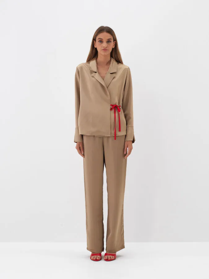 Satin Tie-Waist Shirt - Xint