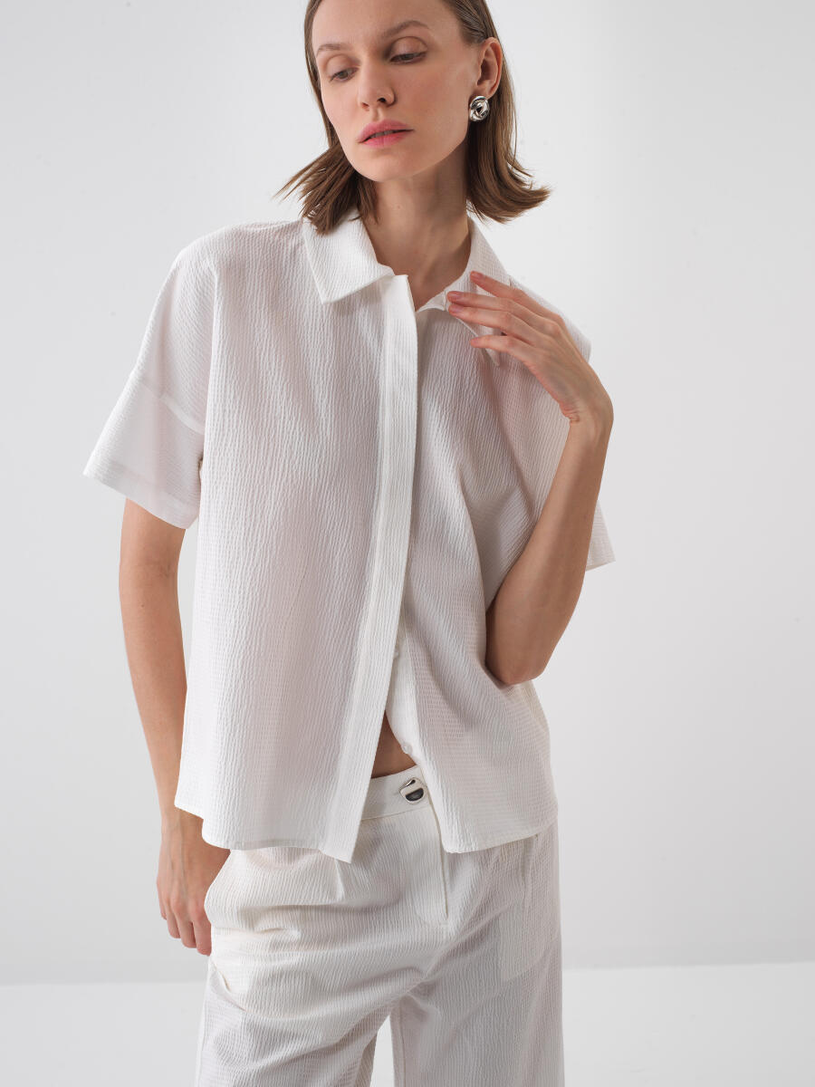 White Oversize Cotton Shirt - 1