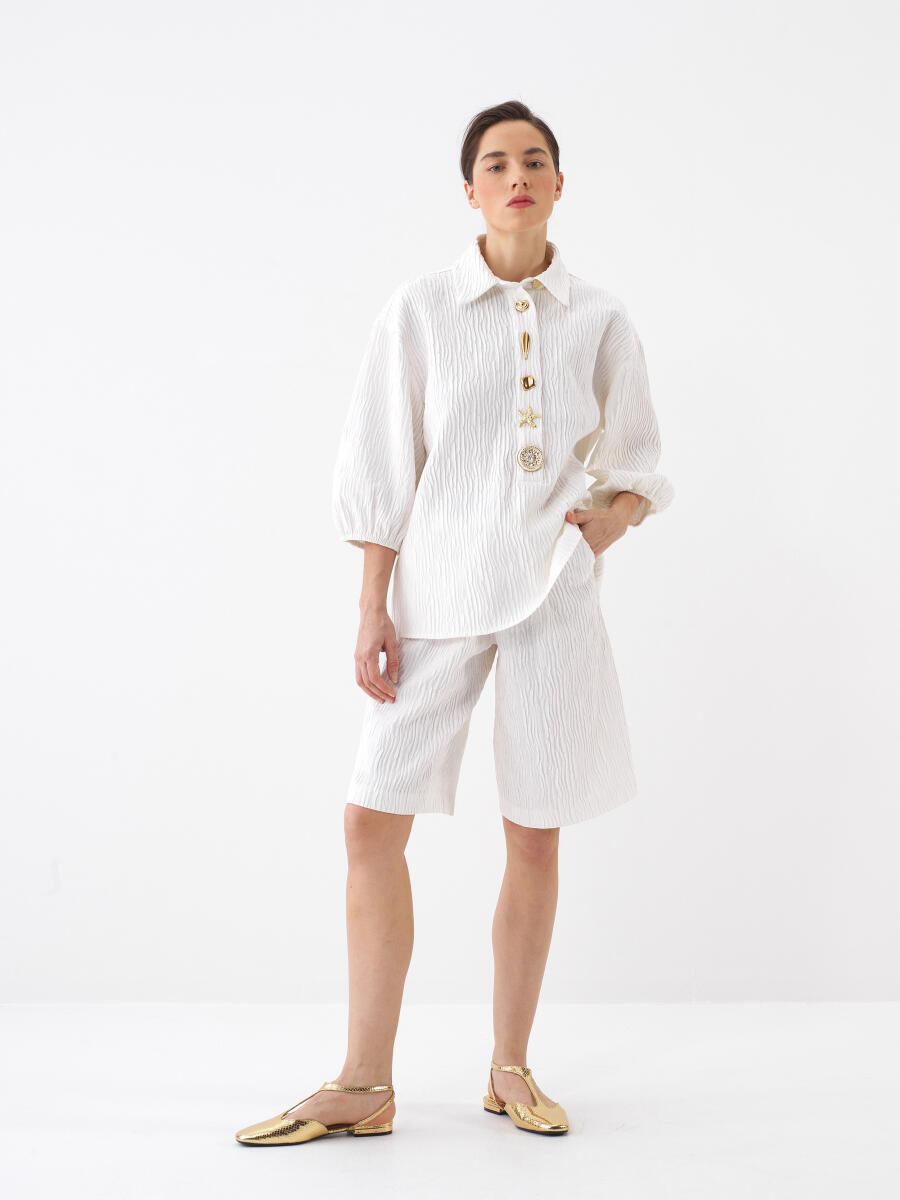 White Oversize Cotton Shirt - 2