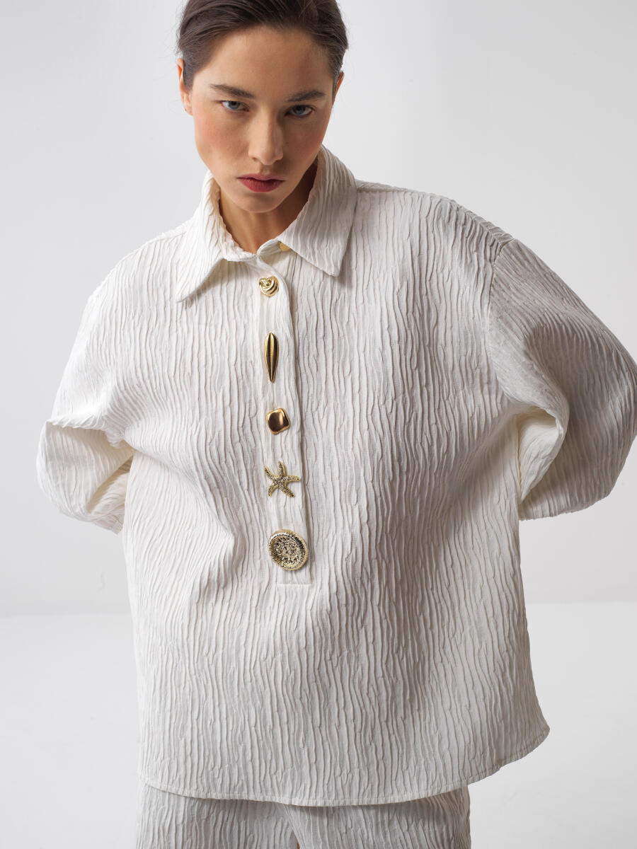White Oversize Cotton Shirt - 1