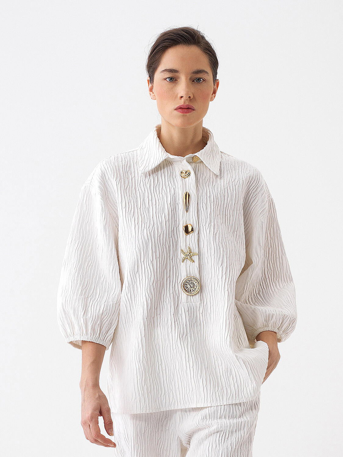 White Oversize Cotton Shirt - 1