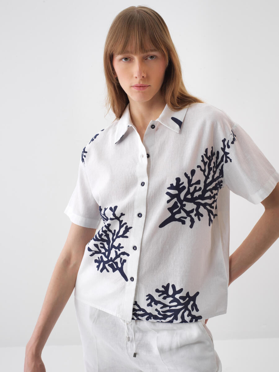 White Oversize Linen Shirt - 1