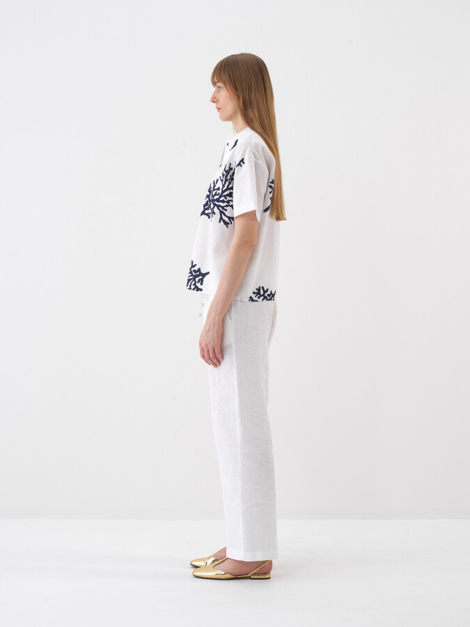 White Oversize Linen Shirt - 3