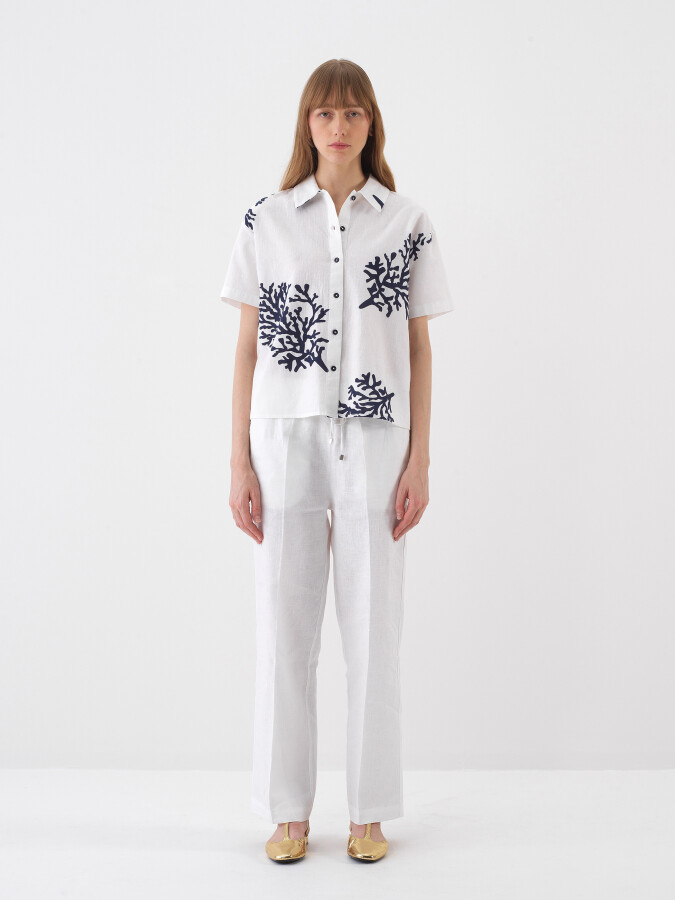 White Oversize Linen Shirt - 2