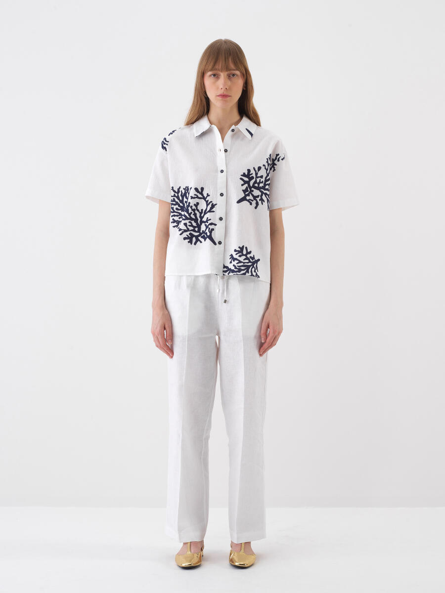 White Oversize Linen Shirt - 2