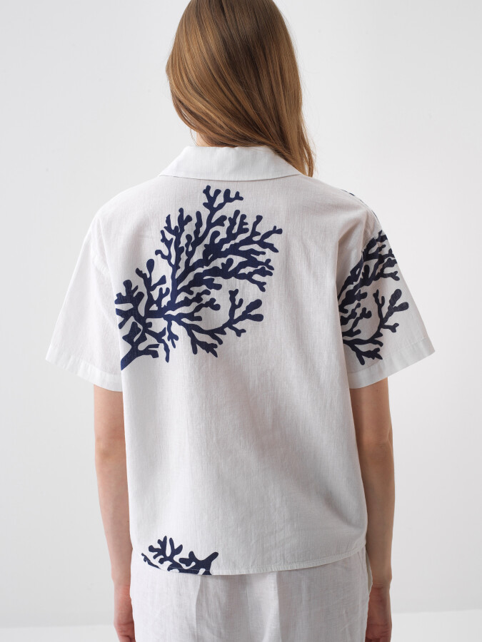 White Oversize Linen Shirt - 4