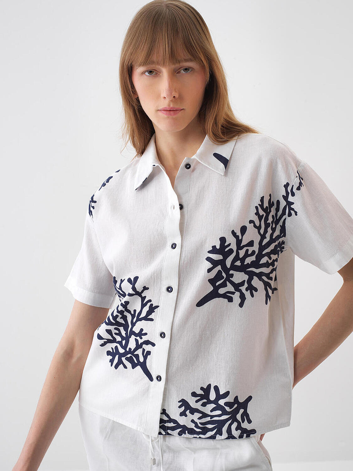 White Oversize Linen Shirt - 1