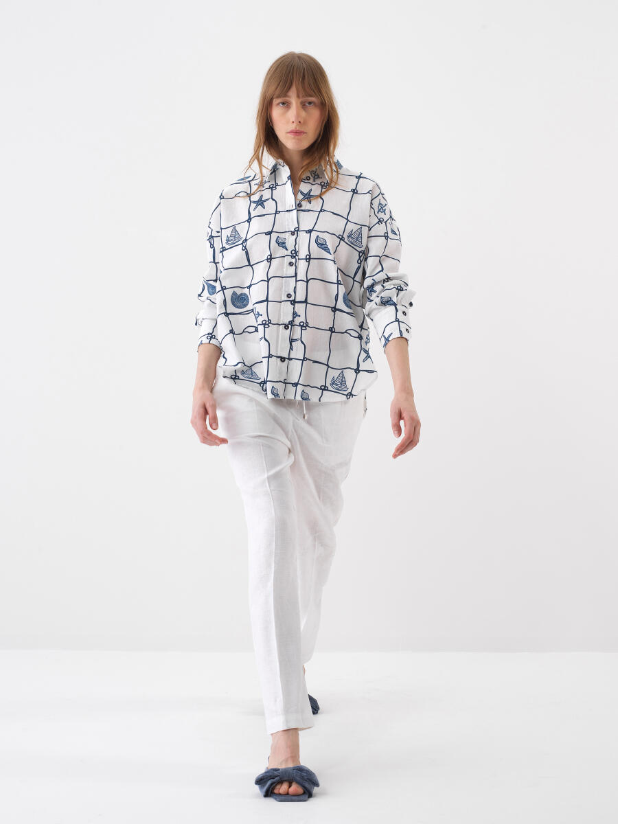 White Oversize Linen Shirt - 2