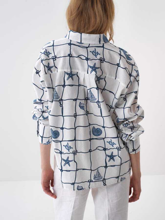 White Oversize Linen Shirt - 3