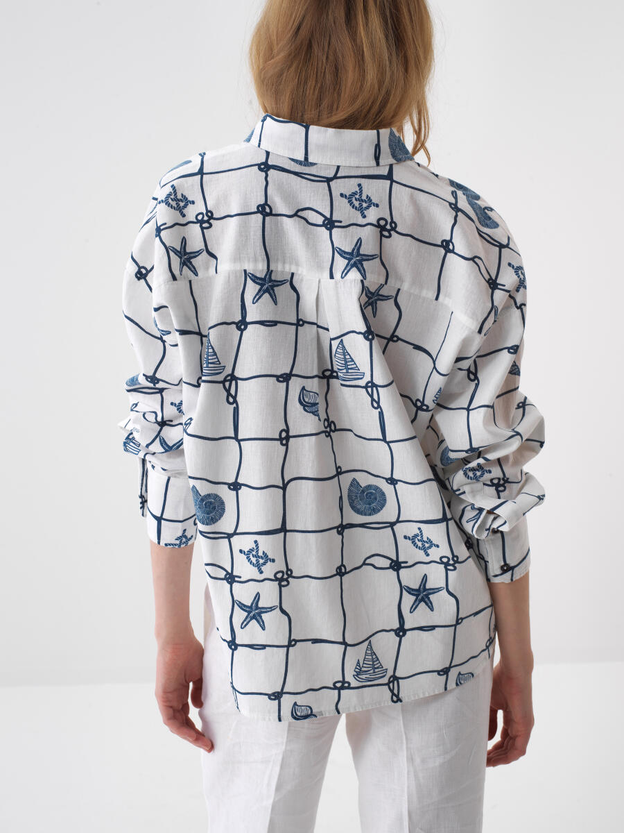 White Oversize Linen Shirt - 3