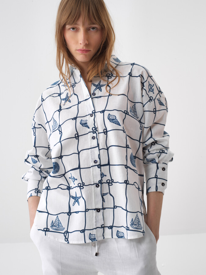 White Oversize Linen Shirt - 1