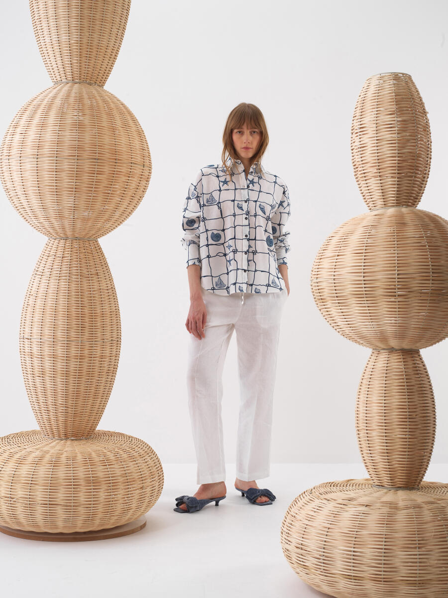 White Oversize Linen Shirt - 4