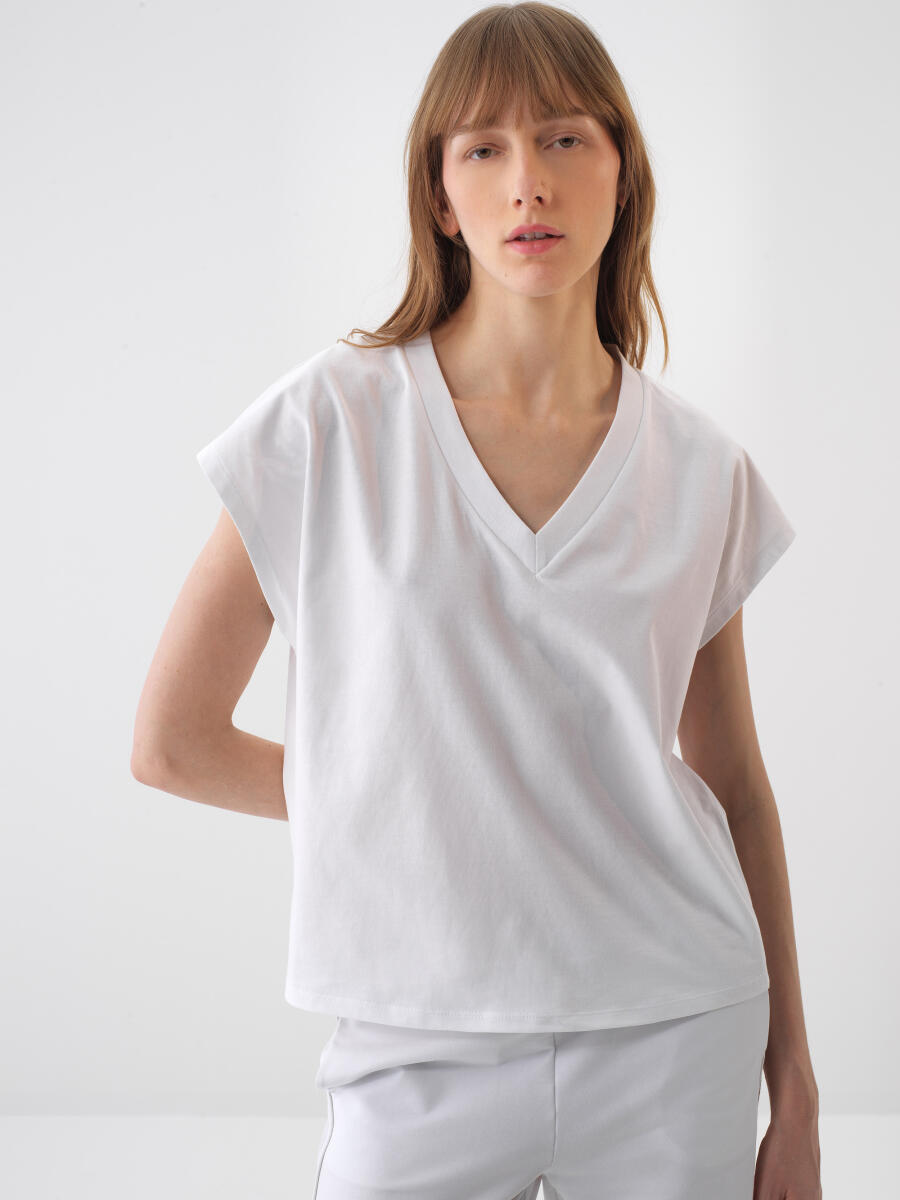 White Regular Fit Cotton T-Shirt - 1