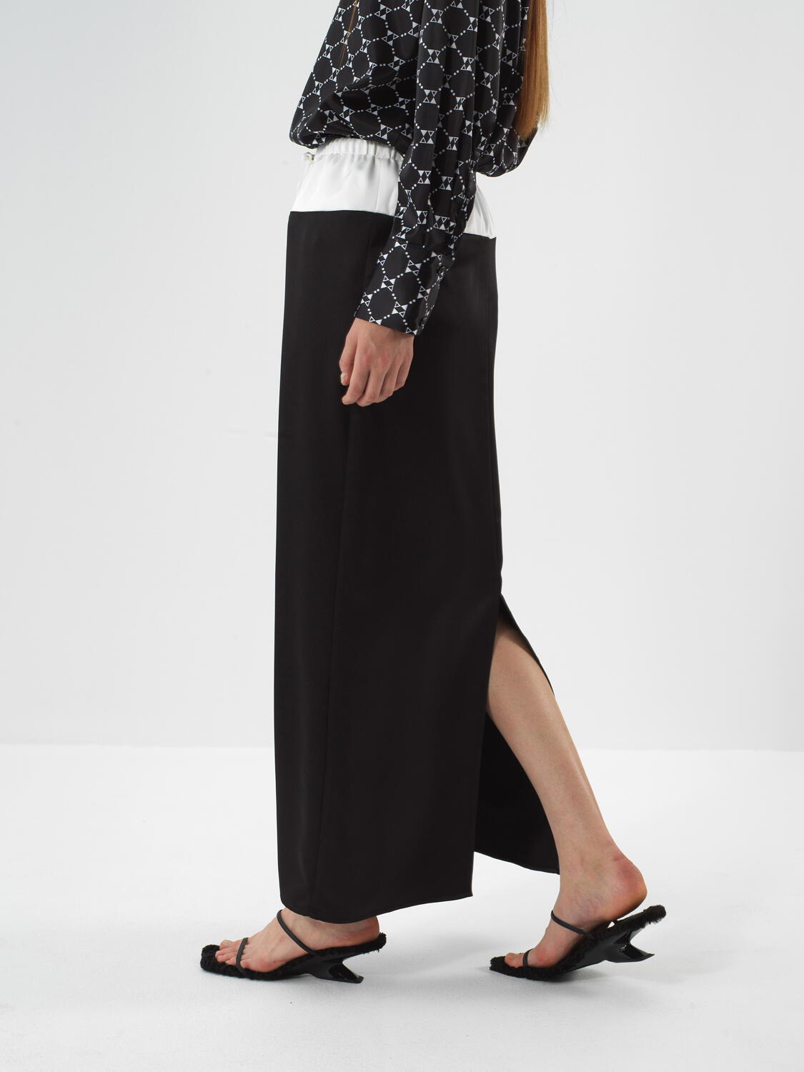 Black Silky Satin Oversized Skirt - 2