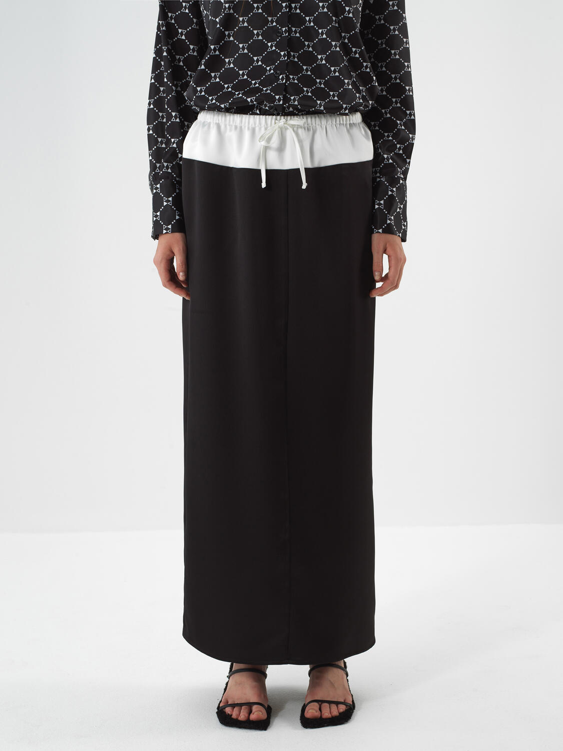 Black Silky Satin Oversized Skirt