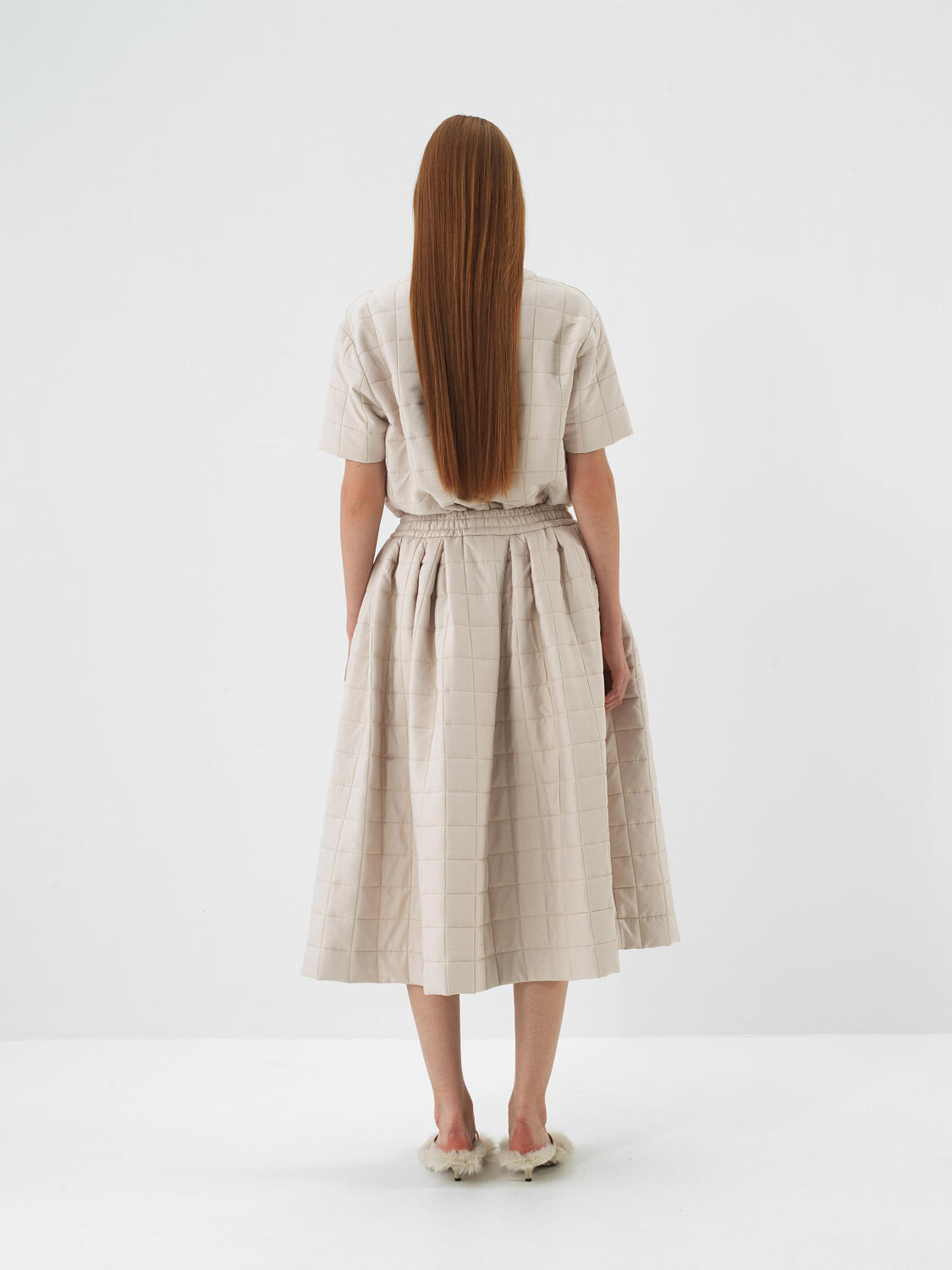 Natural Quilted Textured Oversize Skirt - 6