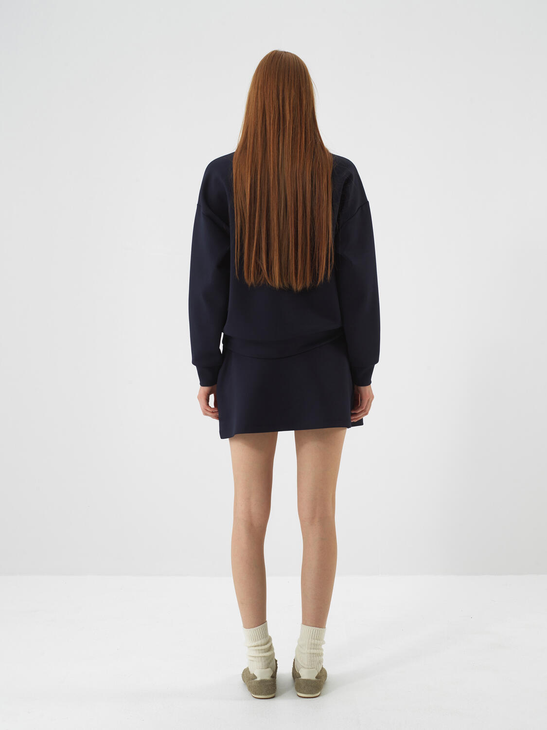 Navy Blue Flexible Textured Oversize Skirt - 5