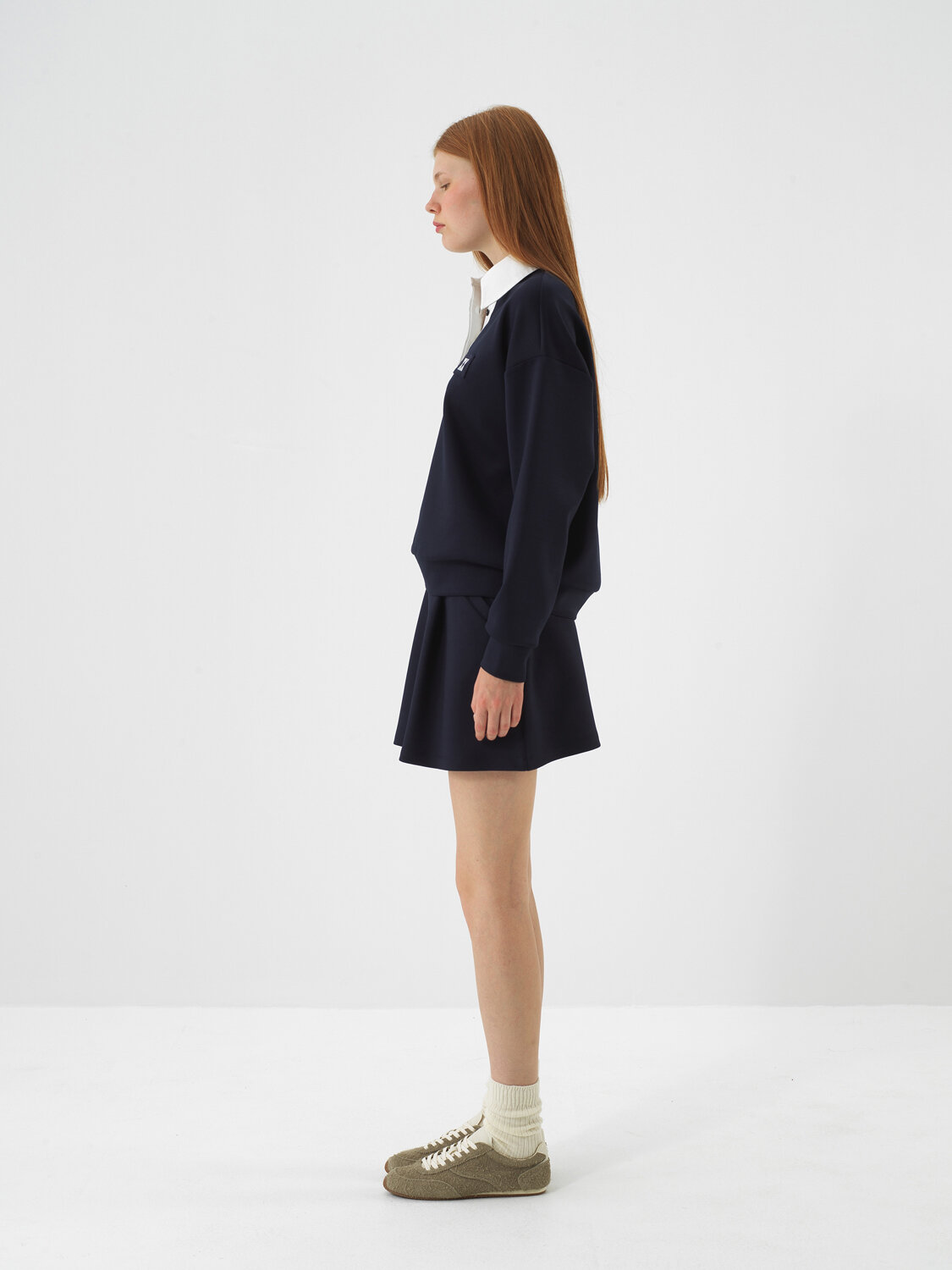 Navy Blue Flexible Textured Oversize Skirt - Xint