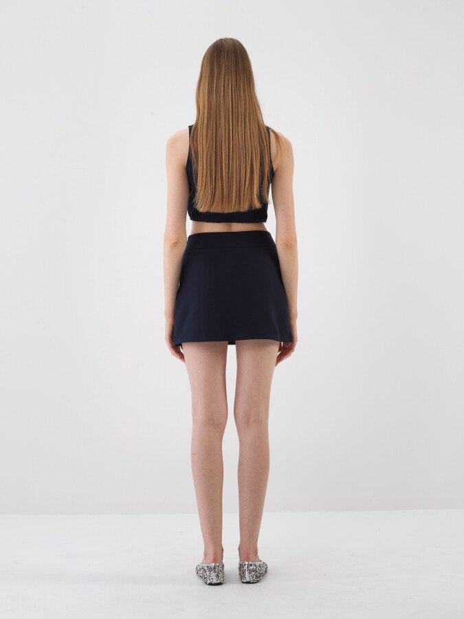 Navy Blue Regular Fit Cotton Skirt - 3