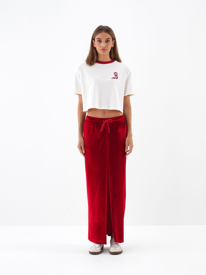 Corduroy Shiny Plain Skirt - Xint