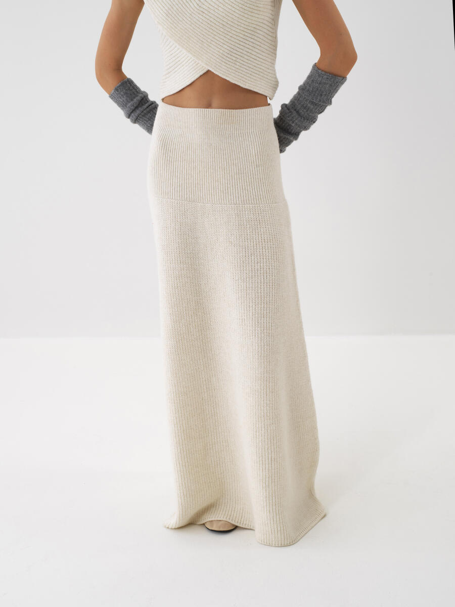 Wool Plain Long Skirt - 1