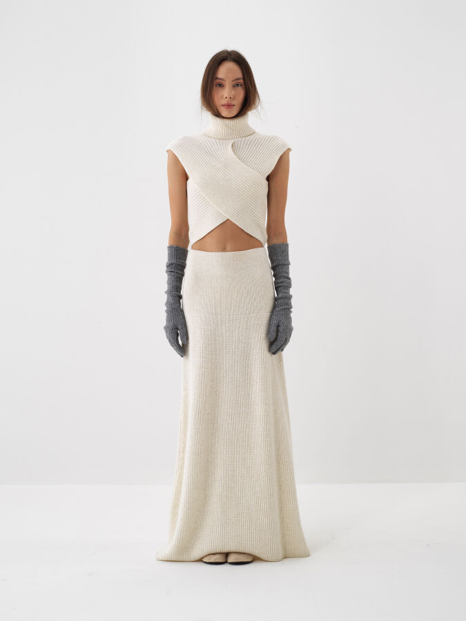 Wool Plain Long Skirt - Xint