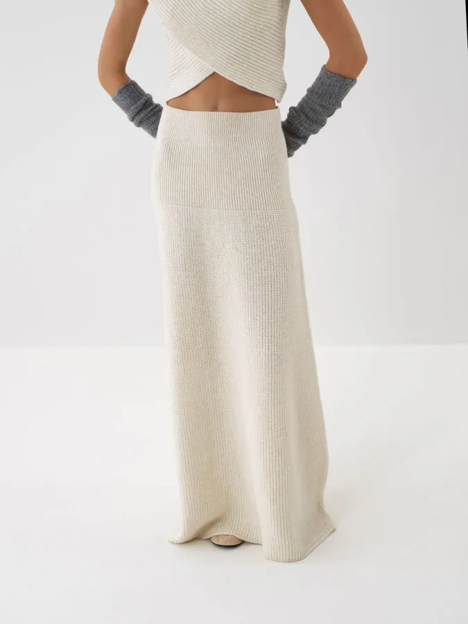 Wool Plain Long Skirt - Xint