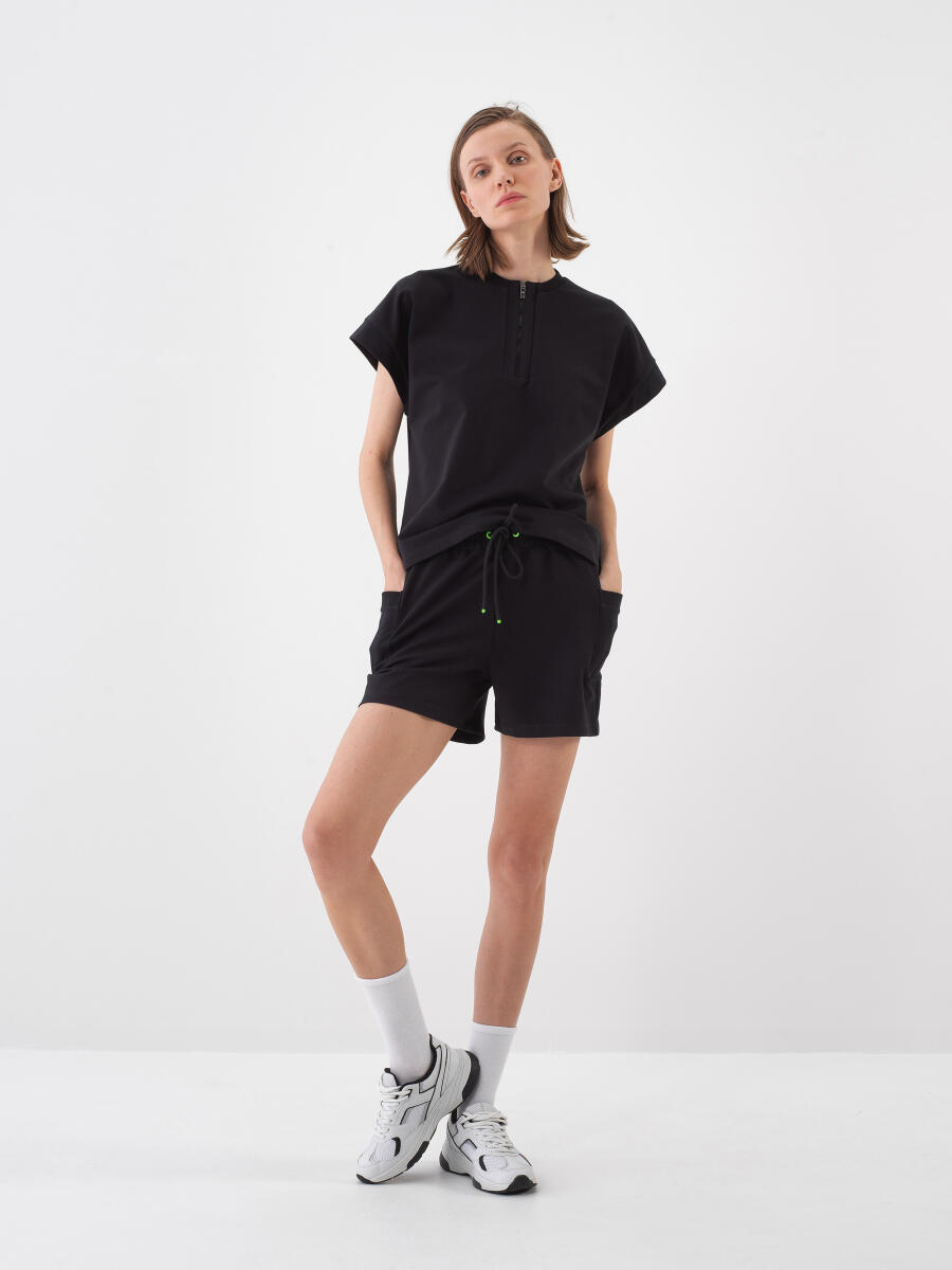 Black Oversize Cotton Shorts - 5