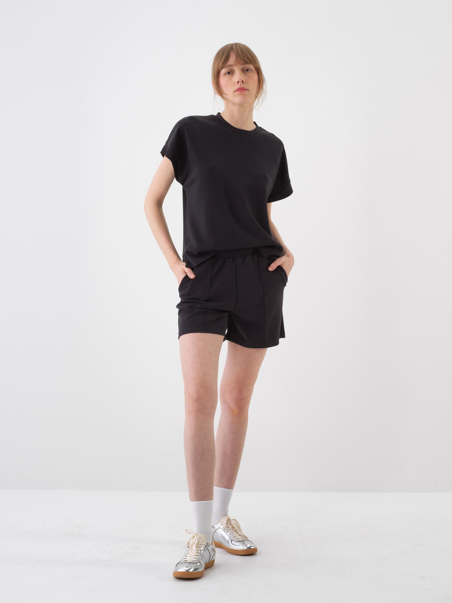 Black Oversize Modal Shorts - 5