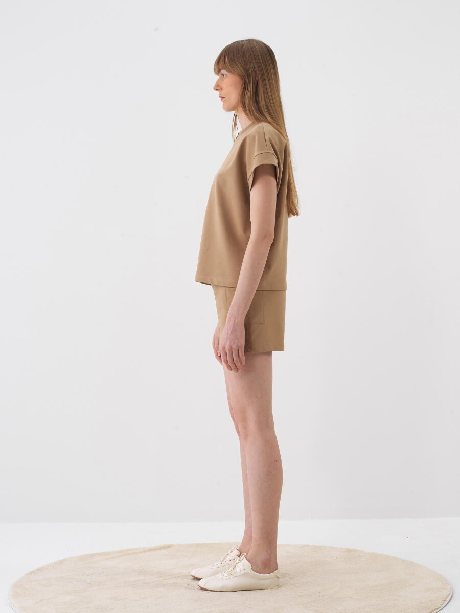 Camel Oversize Cotton Shorts - 2