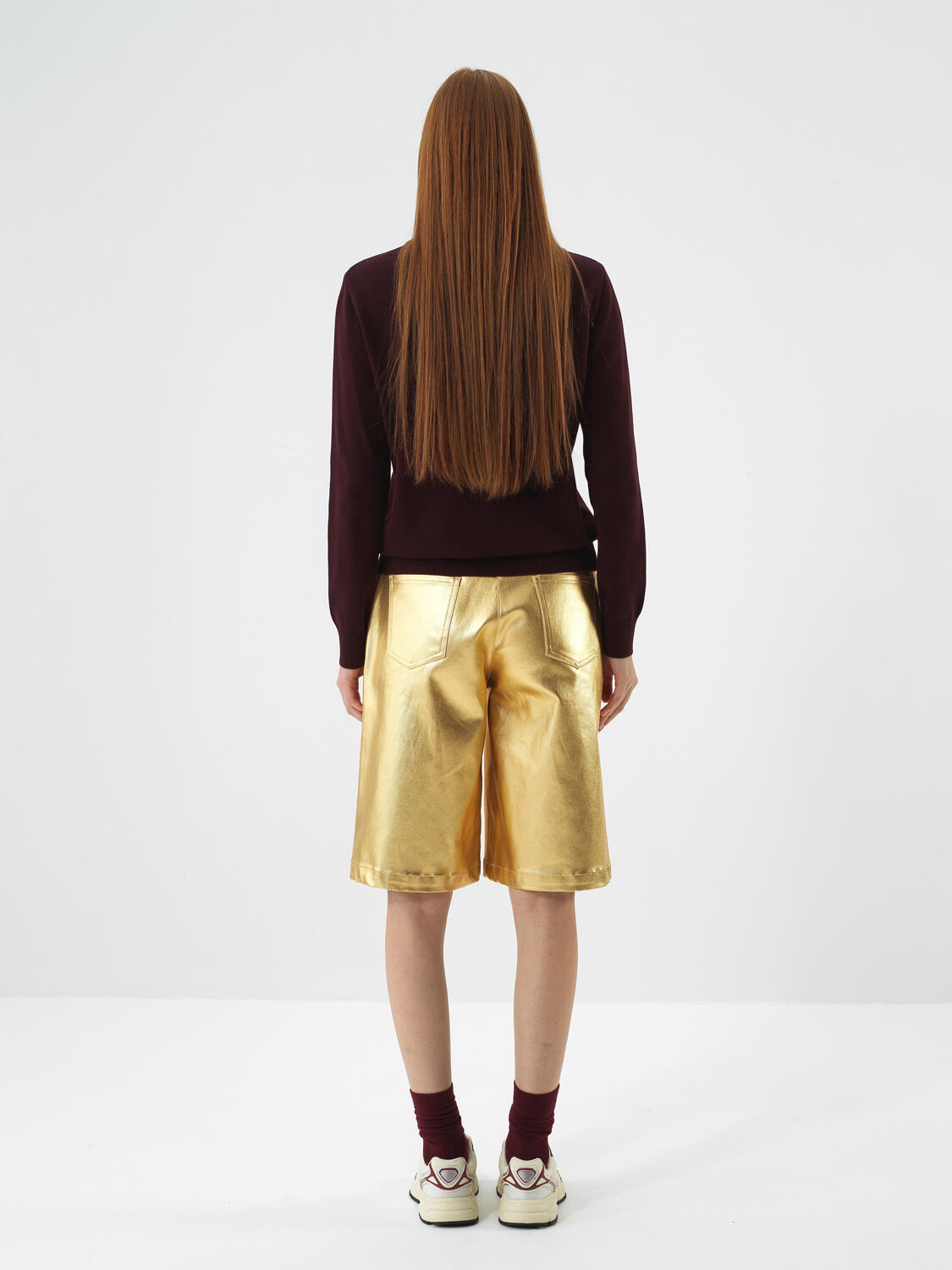Gold Cotton Textured Oversize Shorts - 6