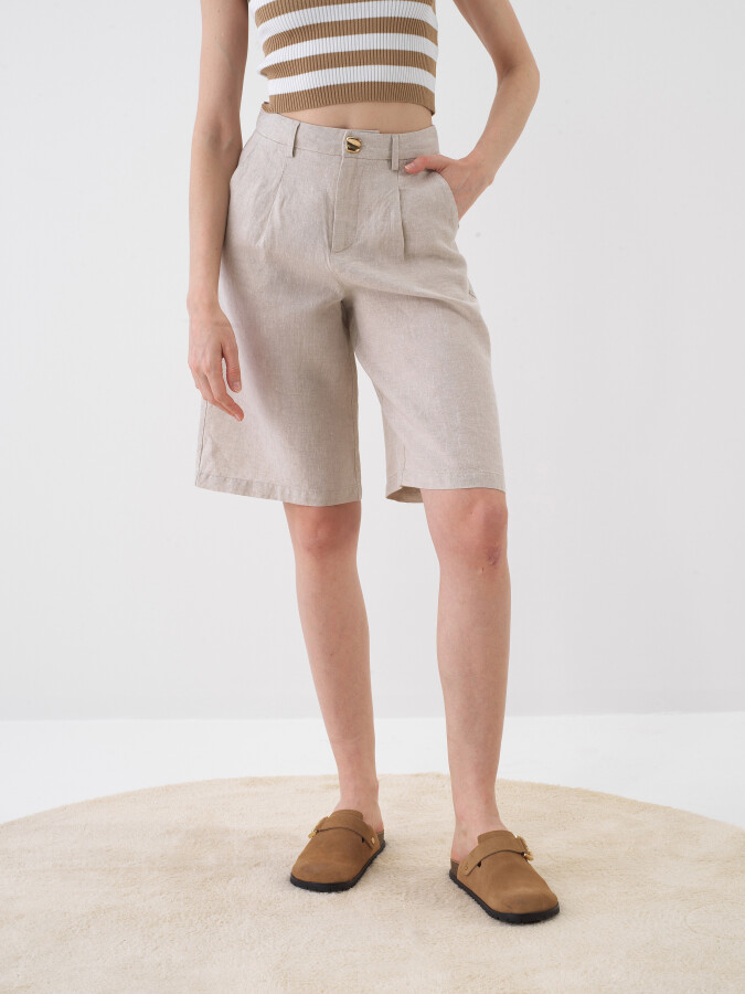 Natural Oversize Linen Shorts - 1