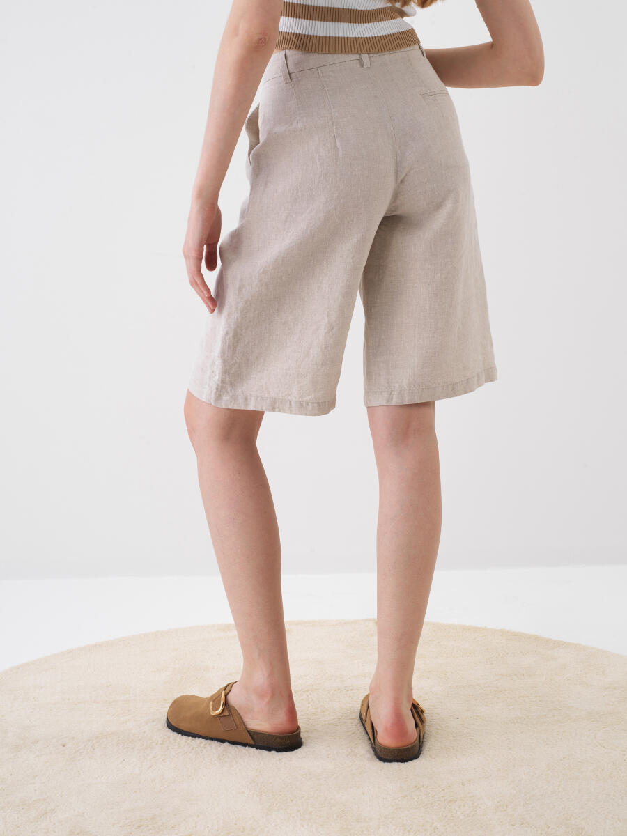Natural Oversize Linen Shorts - 3