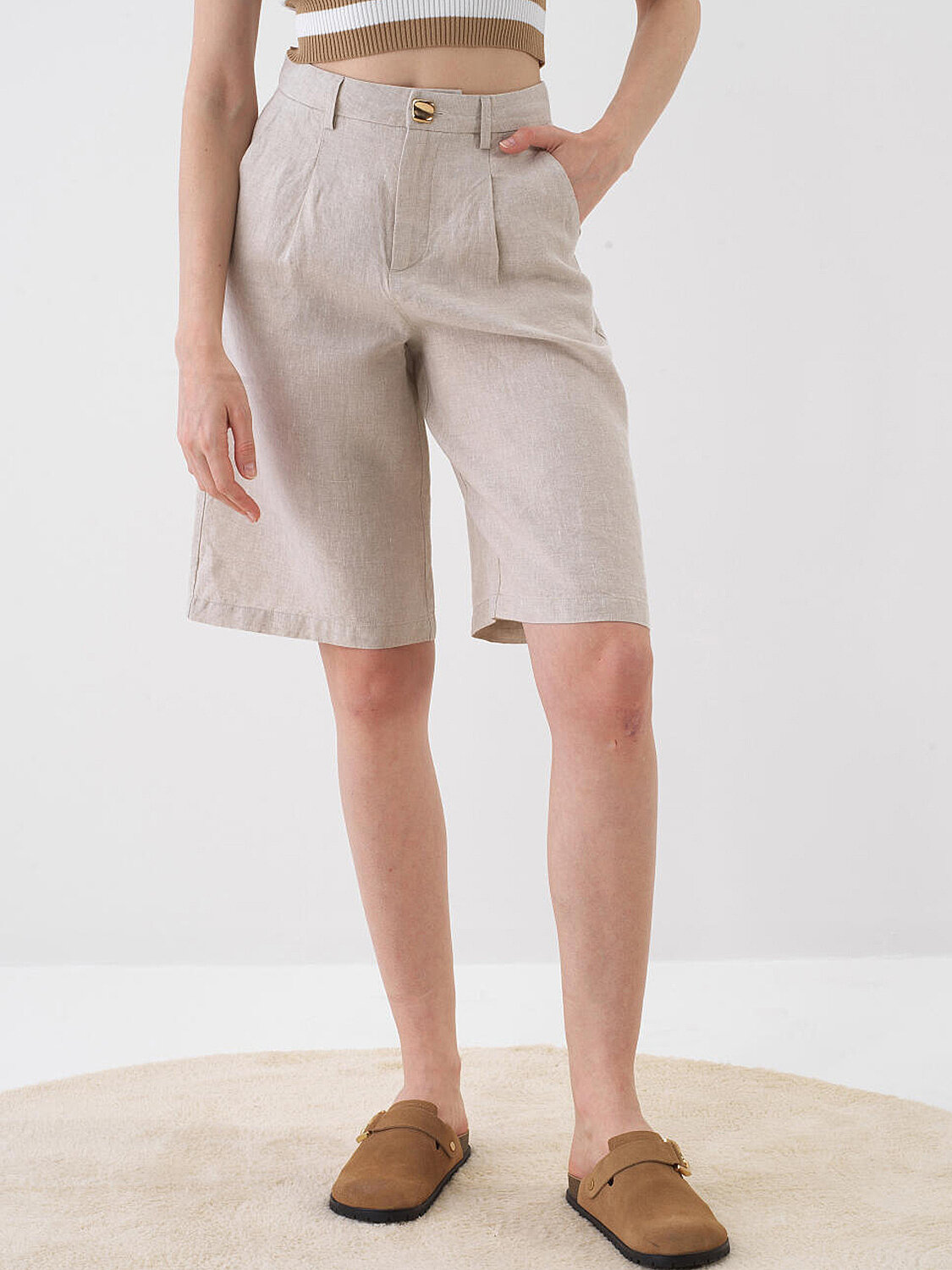Natural Oversize Linen Shorts