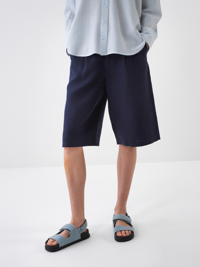 Navy Blue Oversize Linen Shorts