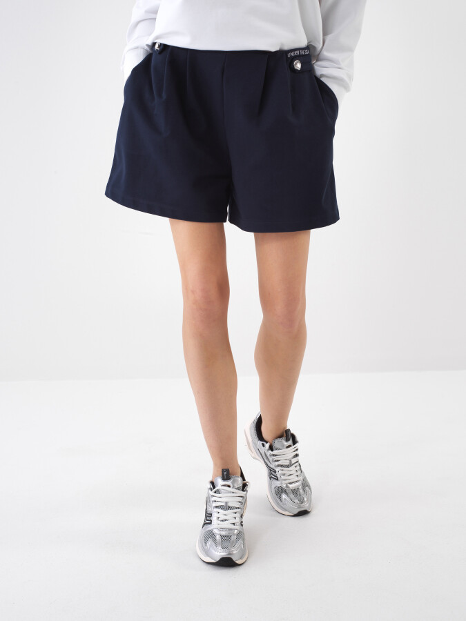 Navy Blue Regular Fit Cotton Shorts - 1