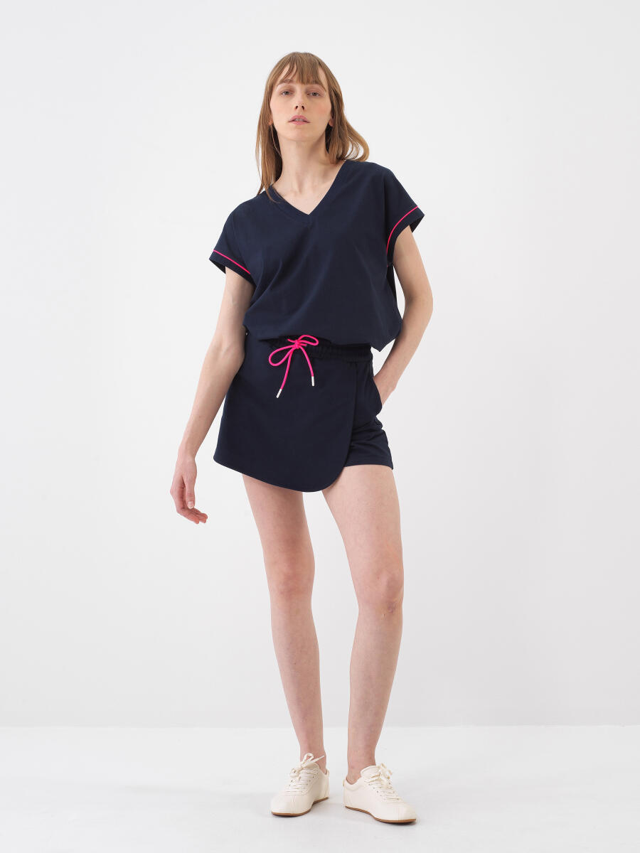 Navy Blue Regular Fit Cotton Shorts Skirt - 2