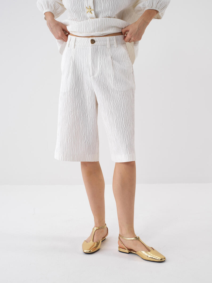 White Oversize Cotton Shorts - 1