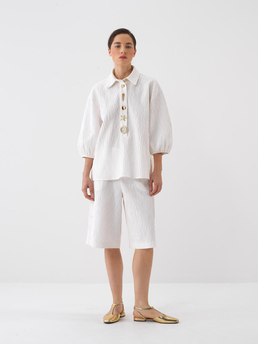 White Oversize Cotton Shorts - 4