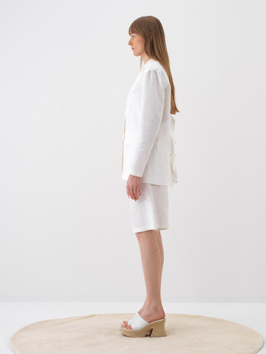 White Oversize Linen Shorts - 2