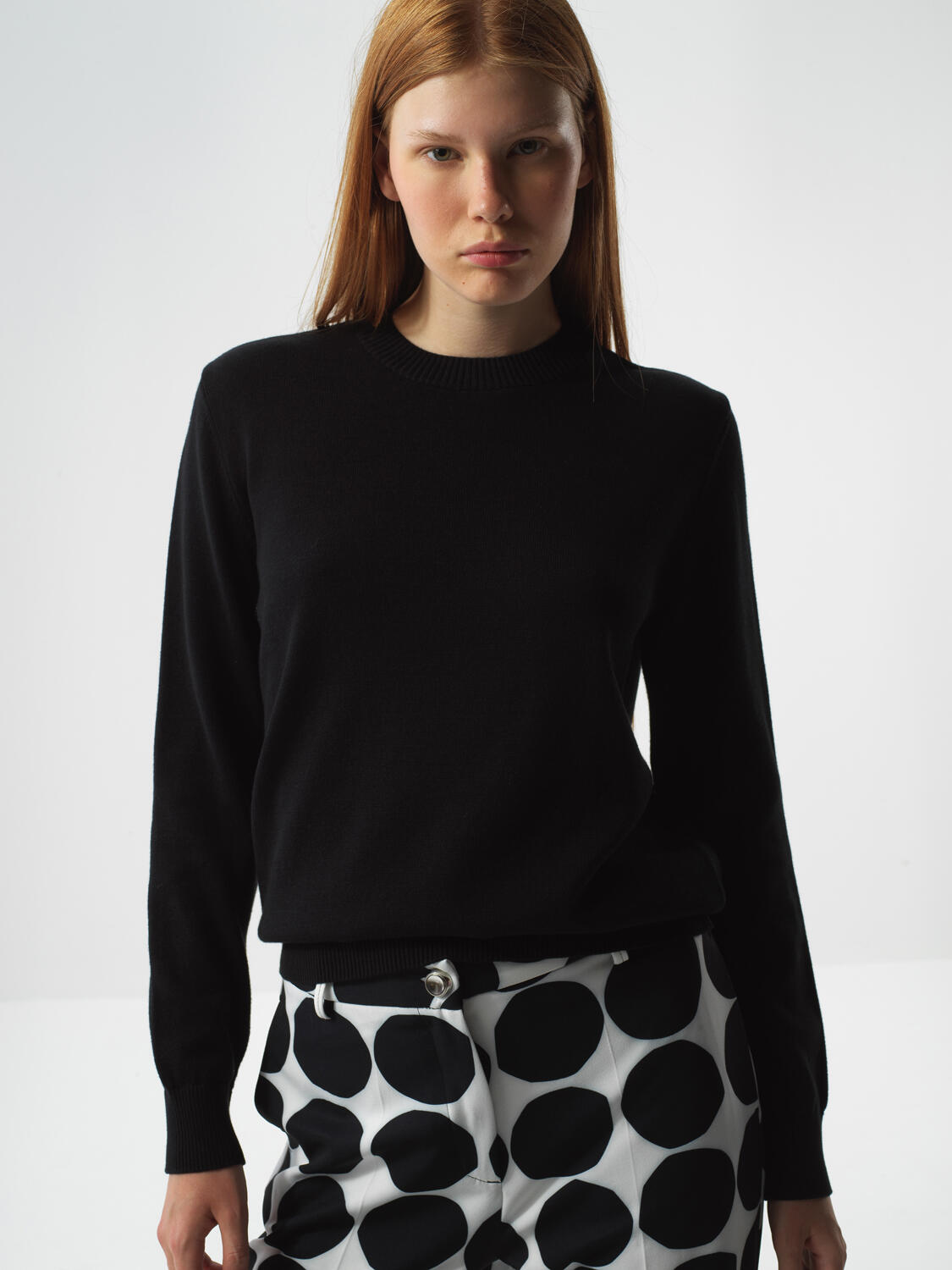 Black Cotton Textured Oversized Sweater - 1