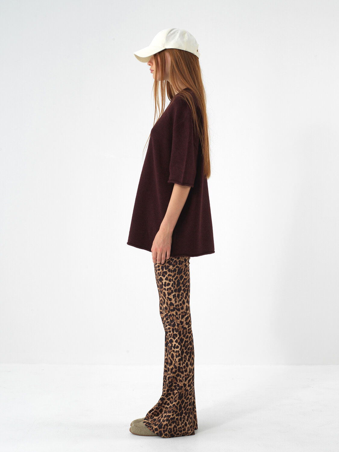 Burgundy Soft Texture Oversized Sweater - Xint