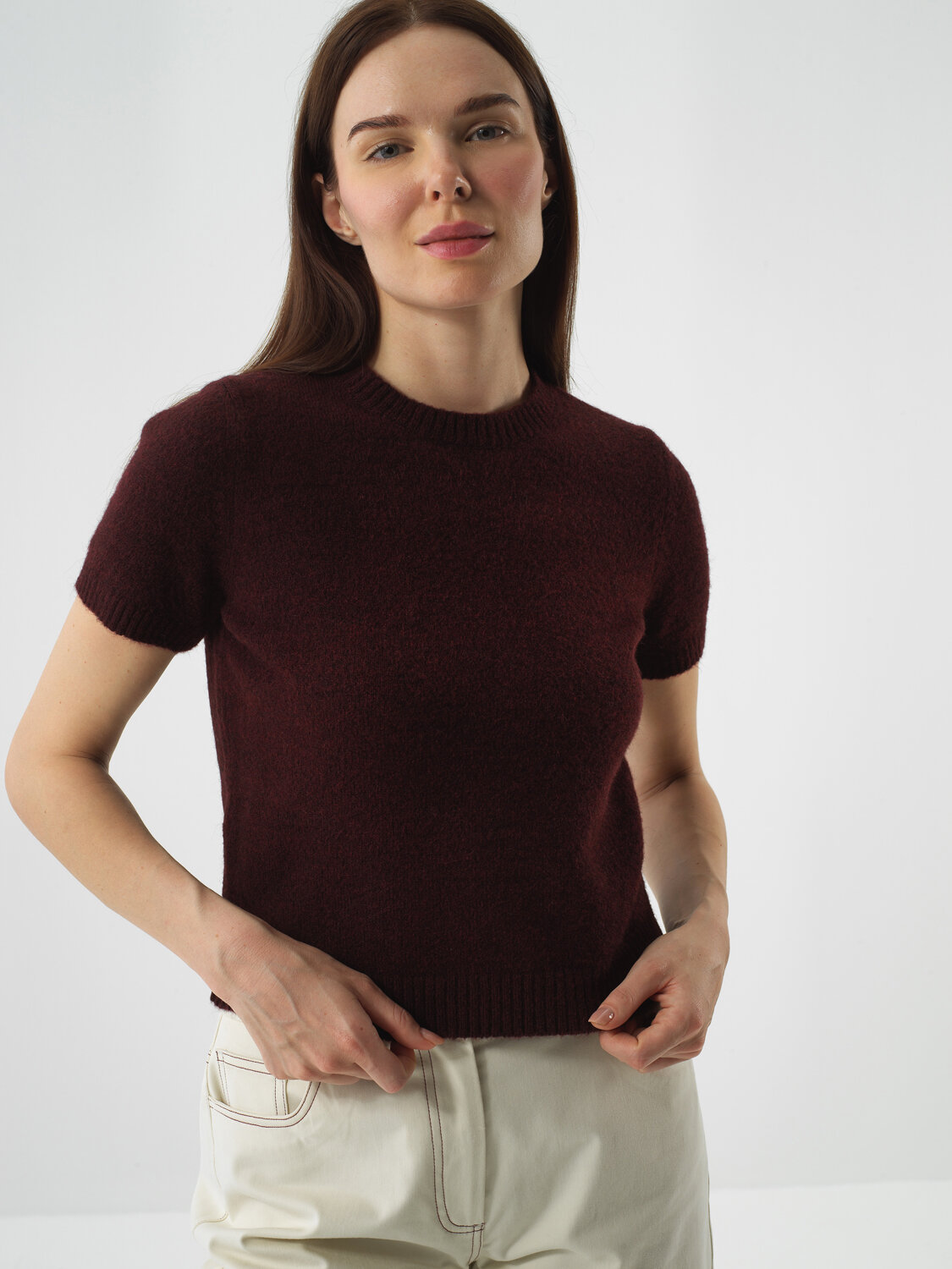 Claret Red Soft Texture Regular Fit Sweater - Xint