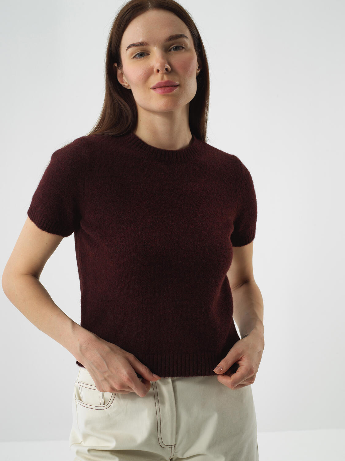 Claret Red Soft Texture Regular Fit Sweater - 1