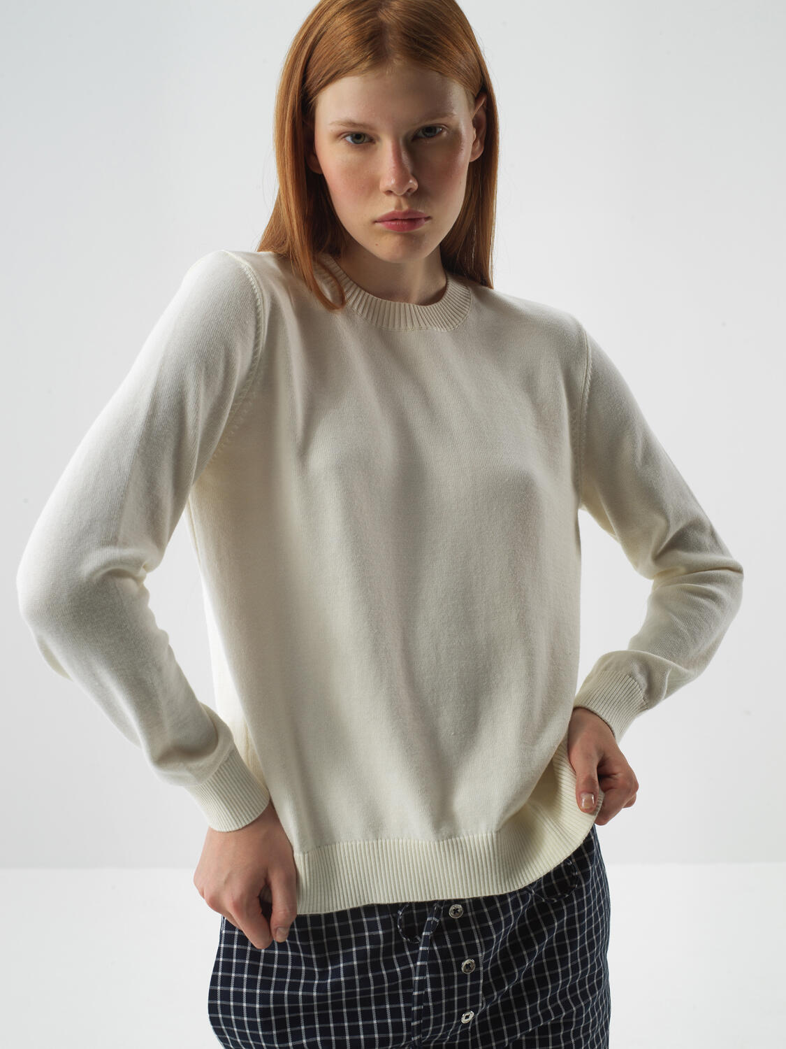 Ecru Cotton Textured Oversized Sweater