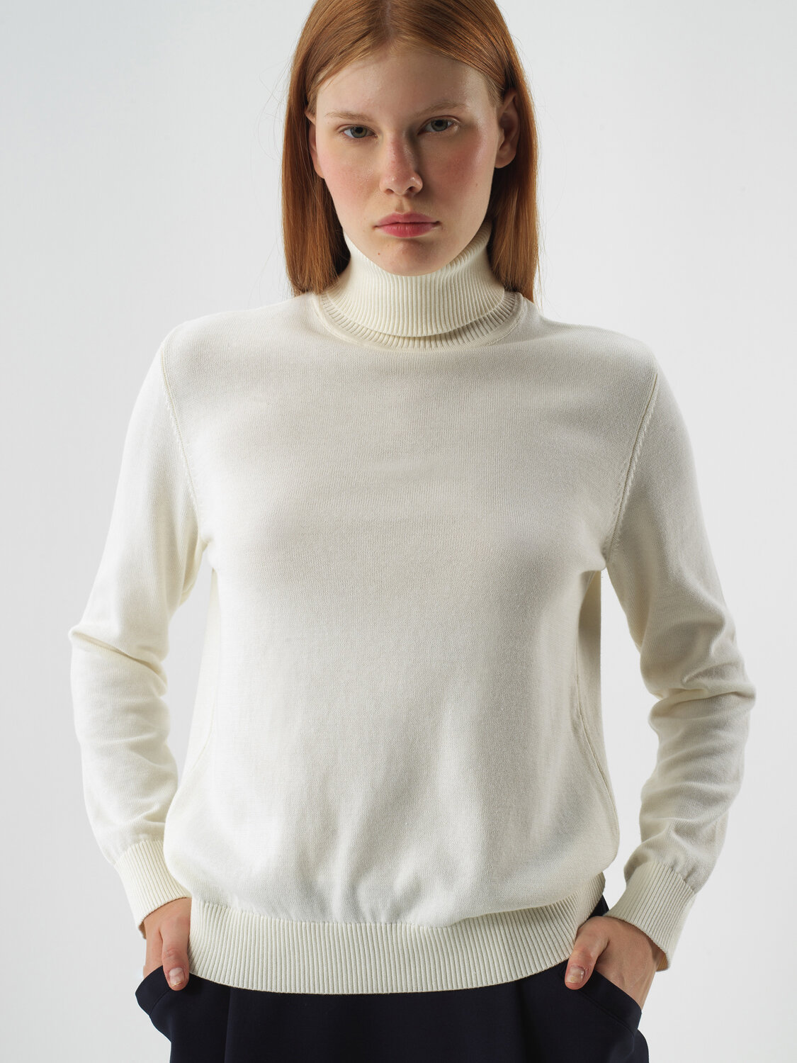 Ecru Cotton Textured Regular Fit Sweater - Xint