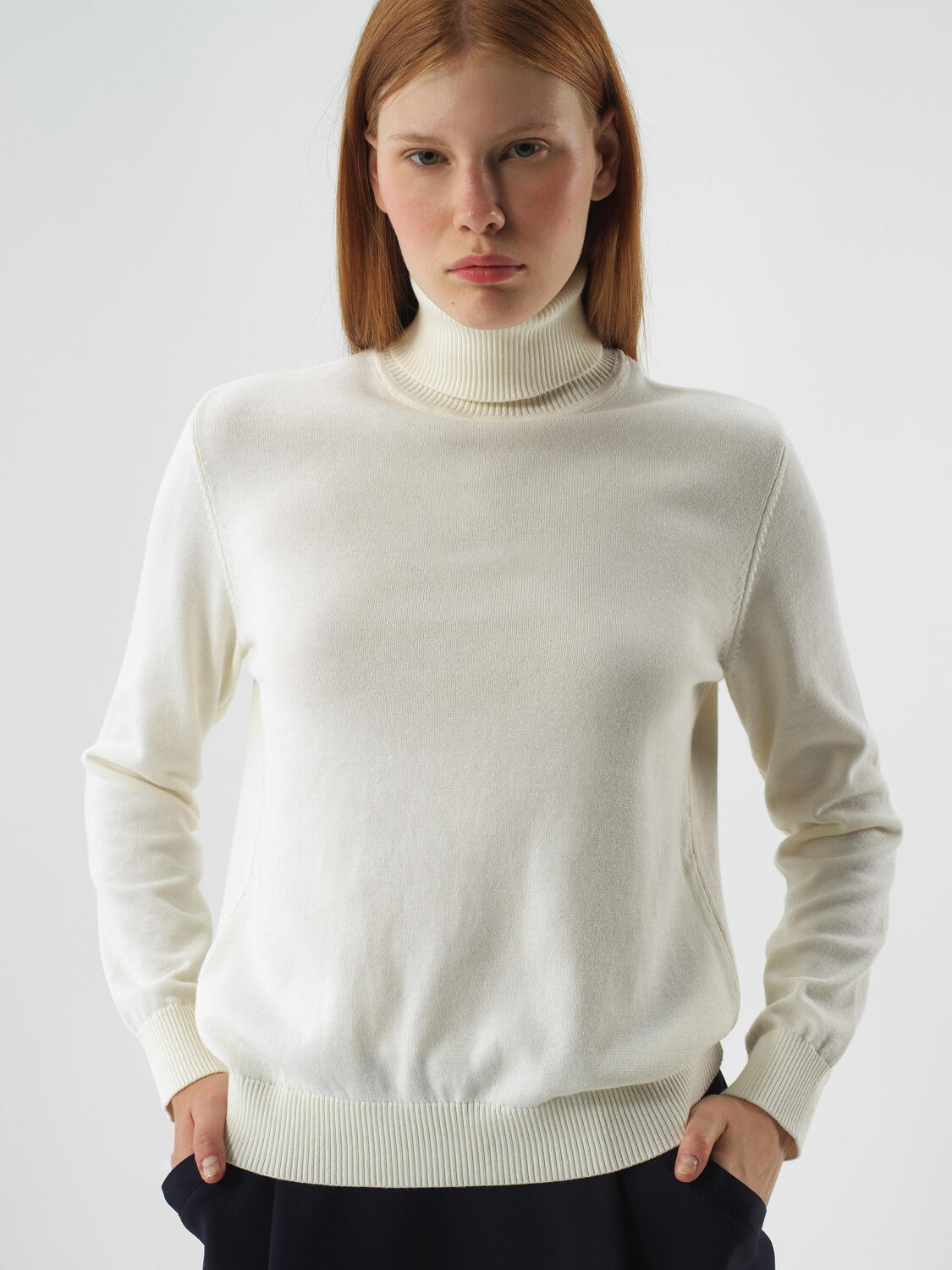 Ecru Cotton Textured Regular Fit Sweater - 1
