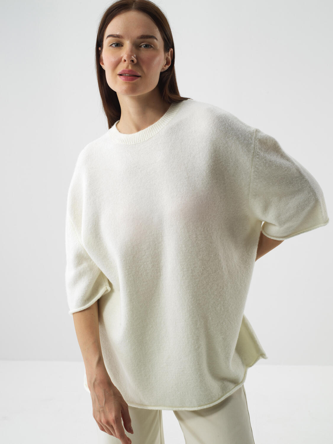 Ecru Soft Texture Oversized Sweater - 1